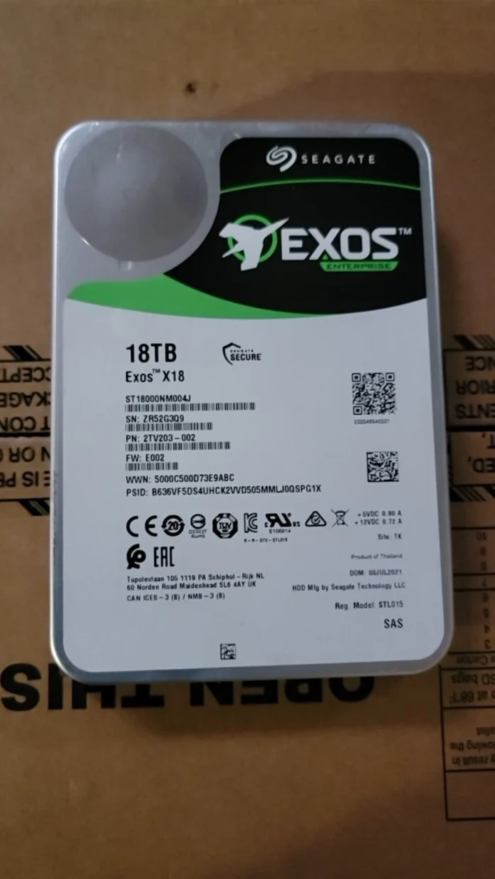 Seagate Exos X18 ST18000NM004J 2TV203-002 18TB 3.5” SAS 12Gb/s 7200RPM 256MB HDD