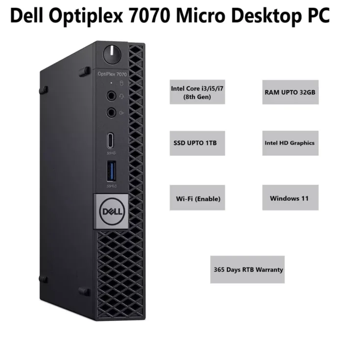 Dell OptiPlex 7070 Micro PC Core i7 8th Gen 32GB RAM 1TB SSD Wi-Fi Windows 11